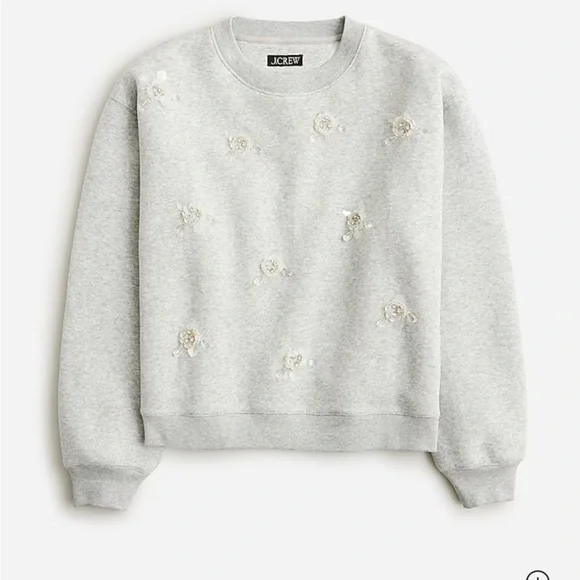 J. Crew Heritage fleece crewneck sweatshirt with sequin flower - Picture 1 of 9